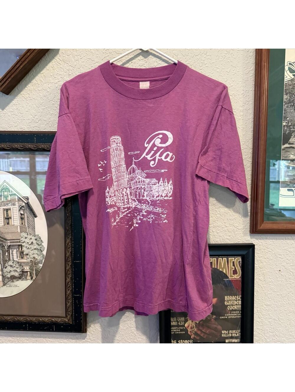 Vintage 80s RARE Leaning Tower of Pisa Italy Art Sketch Travel Shirt Size Medium